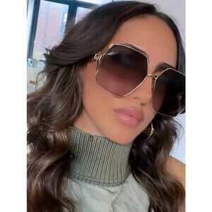 NEW Gucci GG1322SA 001 Metal Gold Grey Oversized Sunglasses